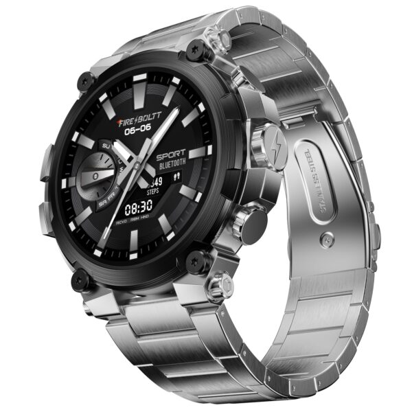 Fire-Boltt Dominian Smartwatch – 1.43" AMOLED Display, Premium Stainless Steel Build, Bluetooth Calling, Multi-Sport & Health Tracking, IP67 Water Resistance (Black Silver)